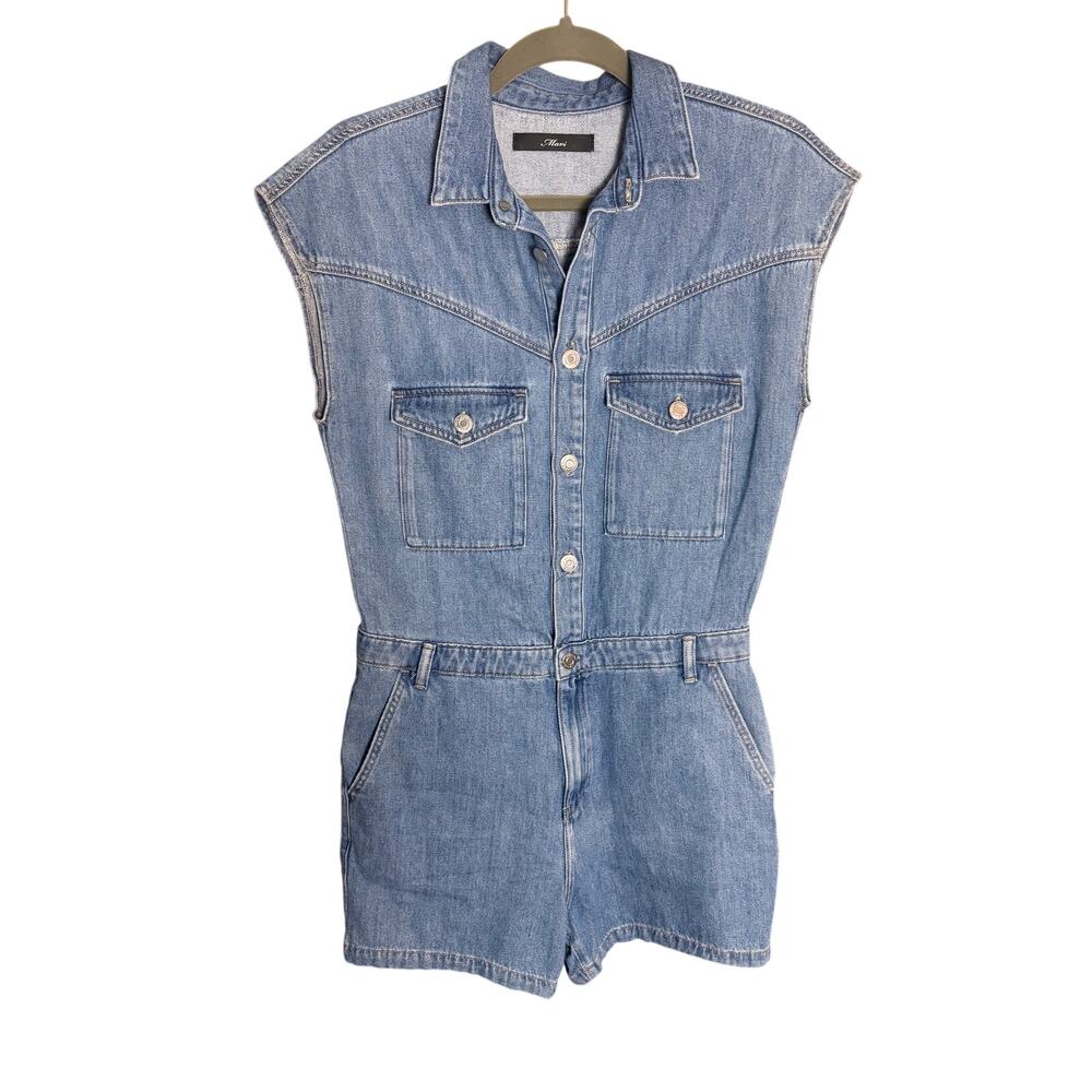 Mavi Denim Romper‎ Women's Sleeveless Button Front Utility Jean Short Jumpsuit